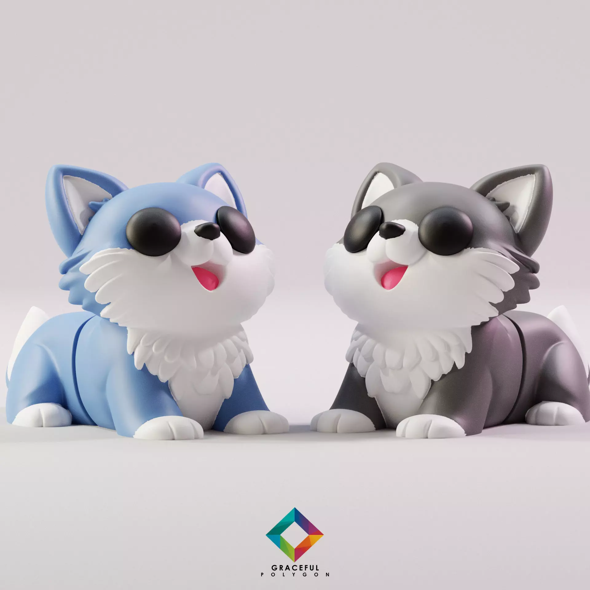 WOLF STL FLEXI CHIBI CUTE GRACEFULPOLYGONS 3D print model 3D print model