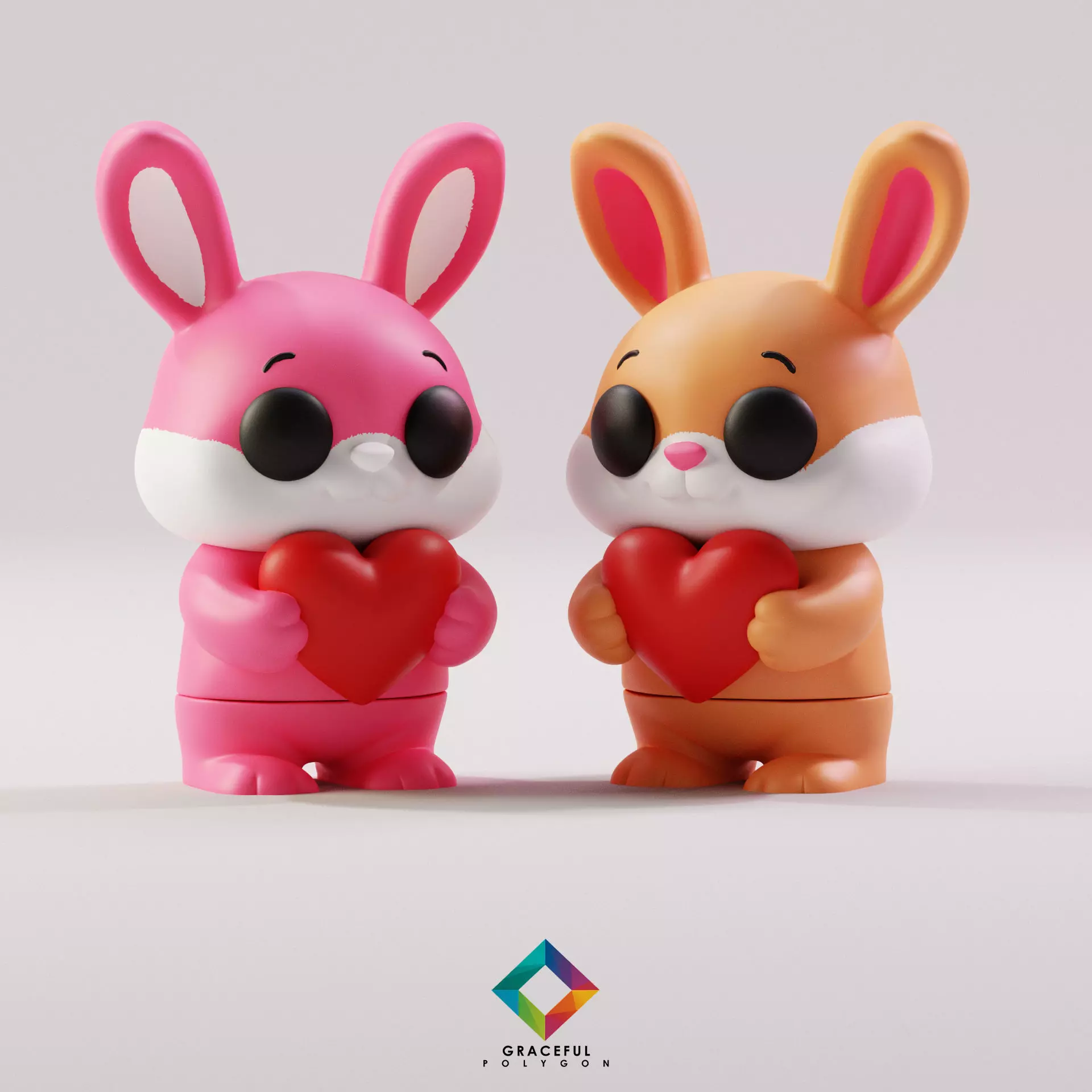 BUNNY HEART STL FLEXI CHIBI CUTE GRACEFULPOLYGONS 3D print model 3D print model