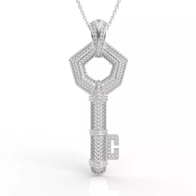 Brilliant Diamond Pave Key Pendant Necklace 3D print model