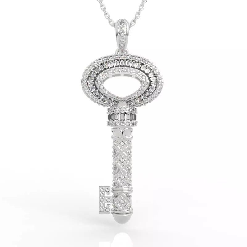 Stunning Baguette Oval Diamond Key Pendant Necklace 3D print model