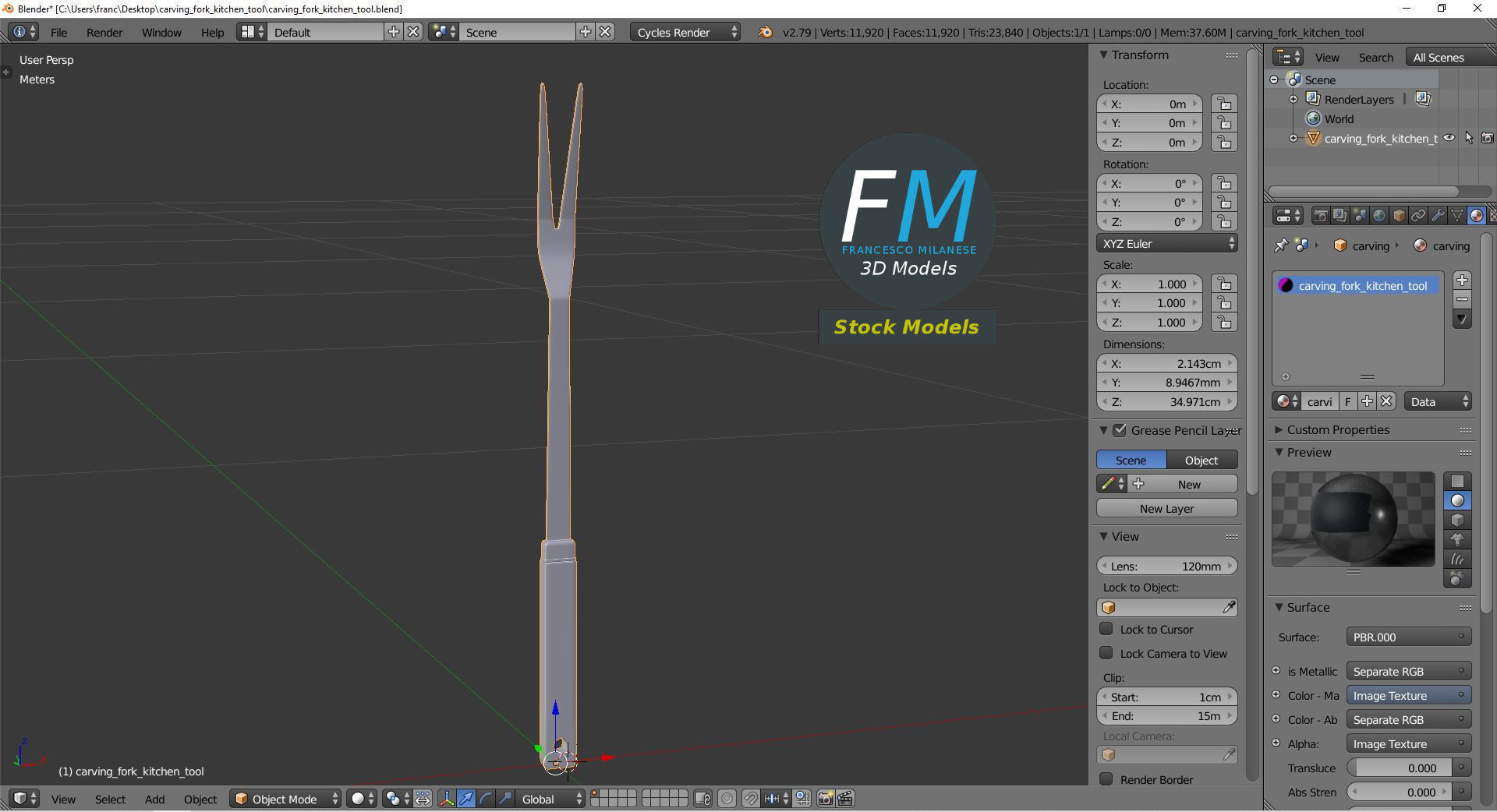 Carving fork kitchen tool 3D model_9