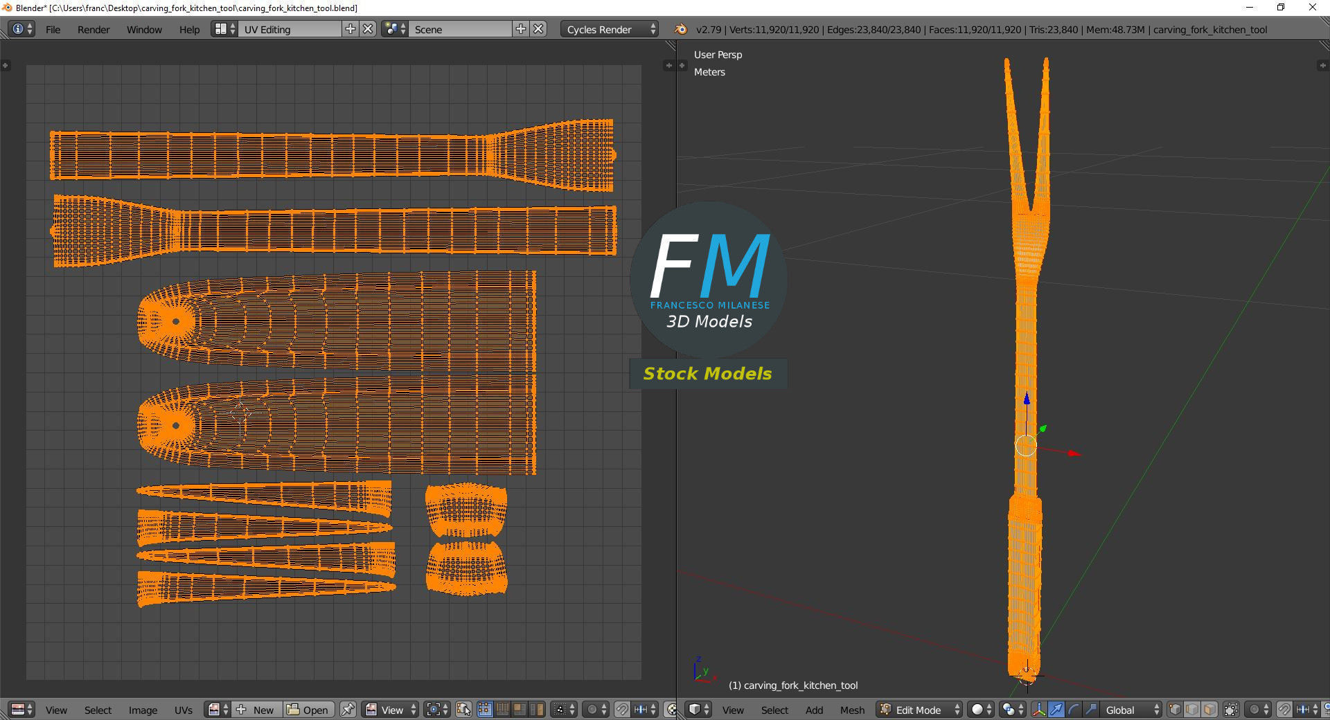 Carving fork kitchen tool 3D model_10