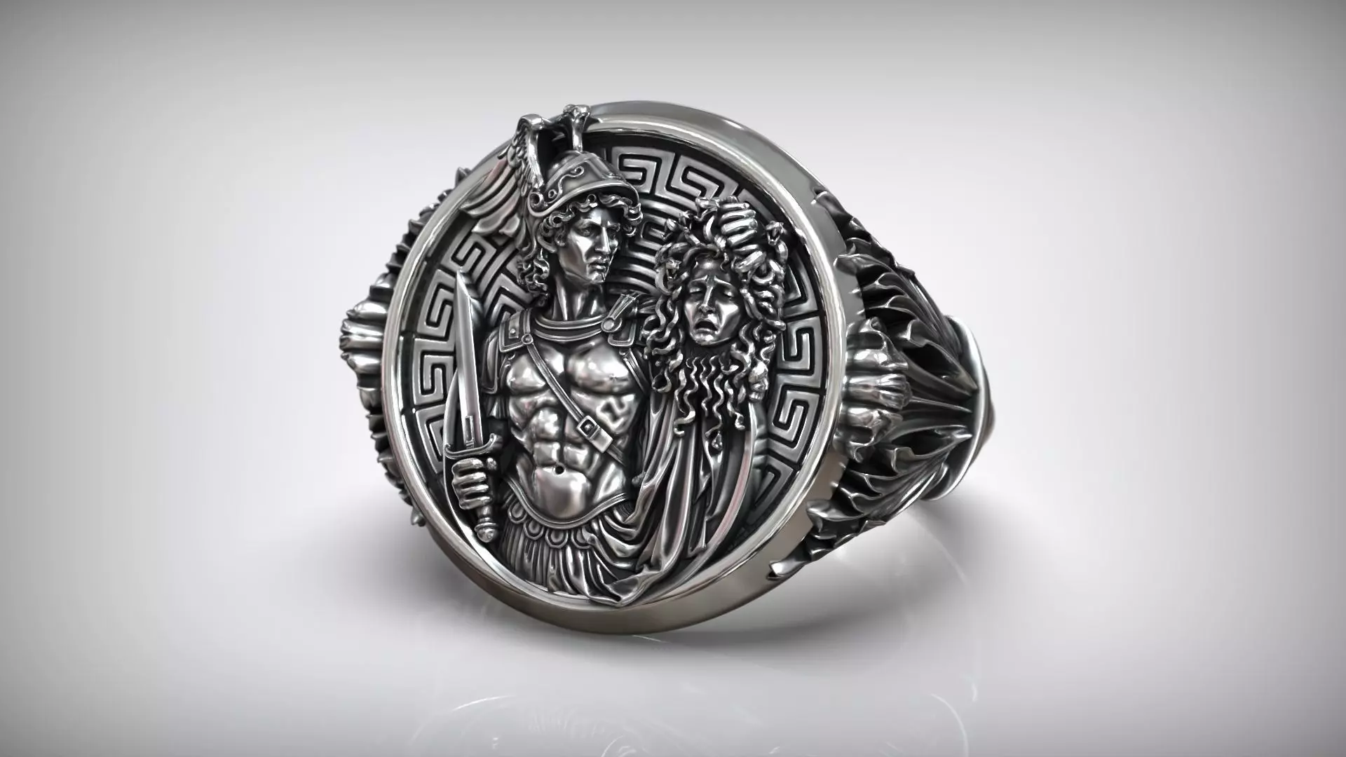 Greek Mythology Ring Perseus and Medusa Gorgon Head Signet 3D print model