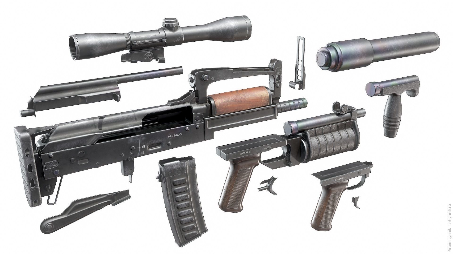 OTs-14 Groza Low-poly 3D model_9