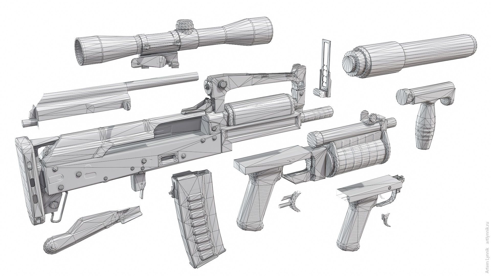 OTs-14 Groza Low-poly 3D model_10
