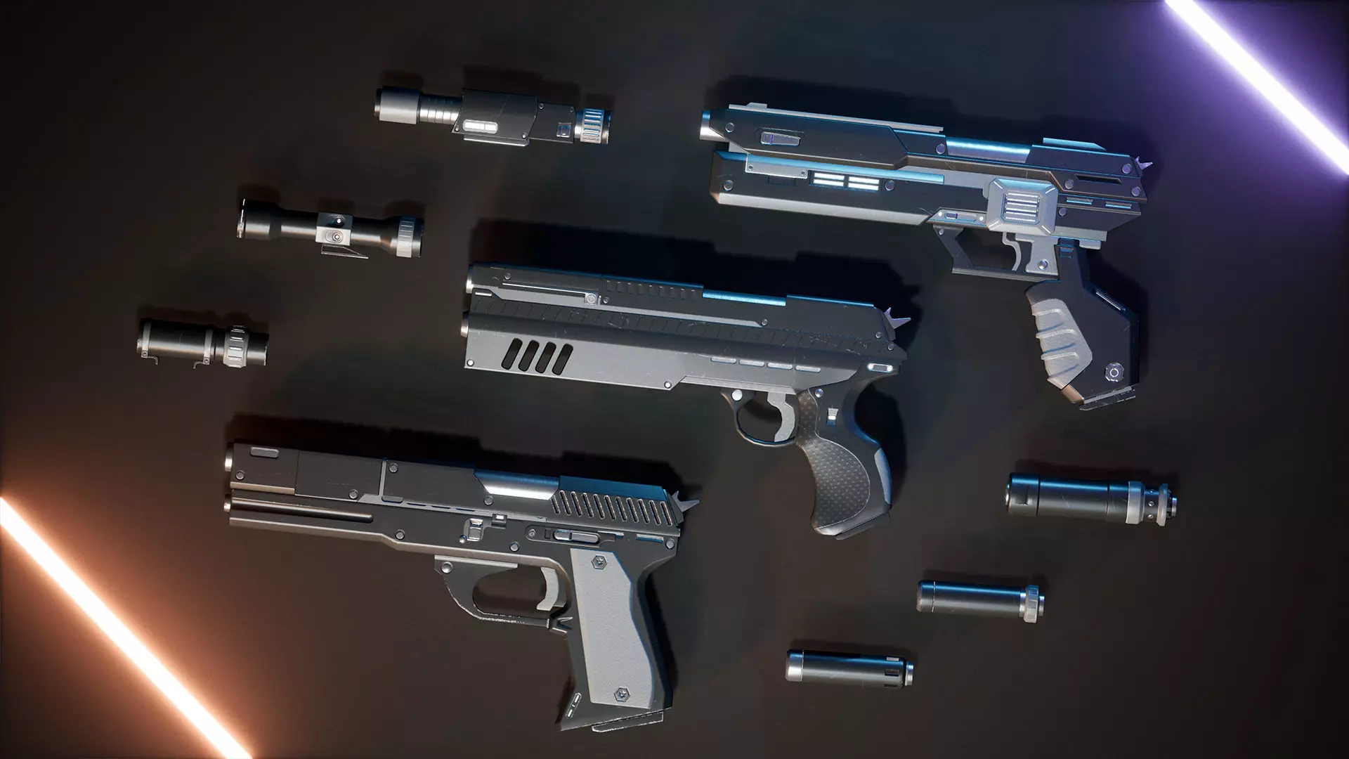 Futuristic Pistol Pack Low-poly 3D model