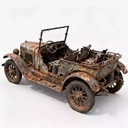 WWI Military Staff Car Wreckage 3D Model 3D Model