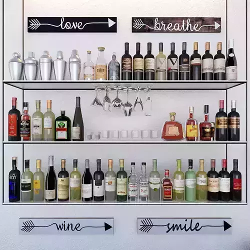 Bottles bar with wine and signs Low-poly 3D model