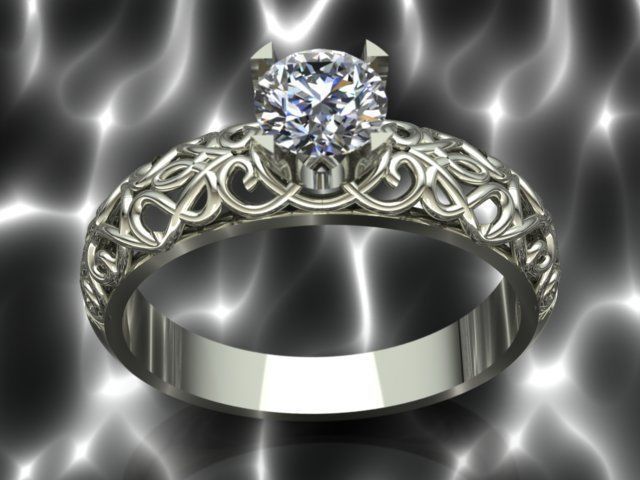 Designed Golden Diamond Ring Tiffany Style 3D print model_1