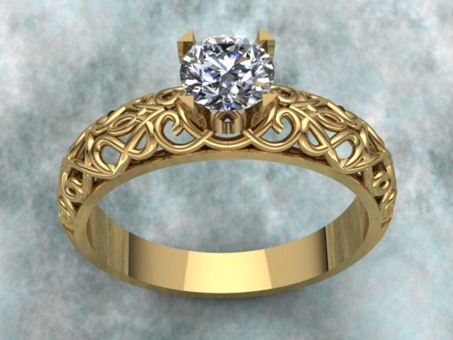 Designed Golden Diamond Ring Tiffany Style 3D print model_2