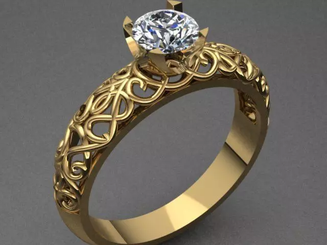 Designed Golden Diamond Ring Tiffany Style 3D print model_0