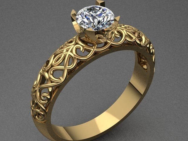 Designed Golden Diamond Ring Tiffany Style 3D print model