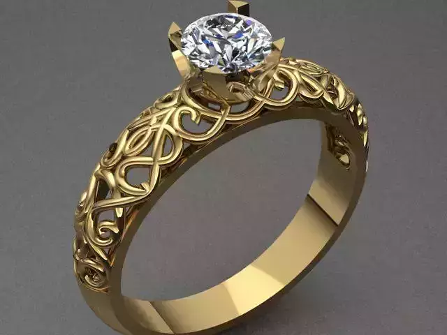 Designed Golden Diamond Ring Tiffany Style 3D print model