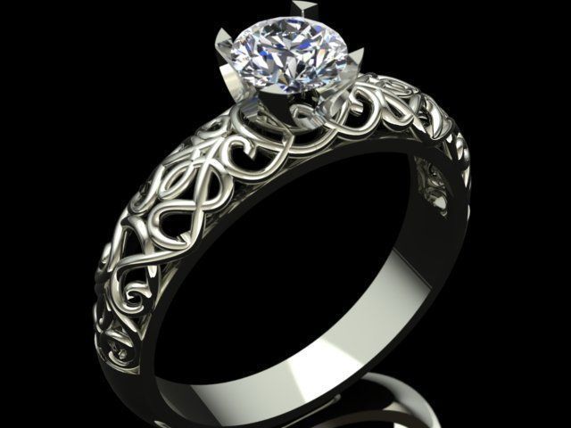 Designed Golden Diamond Ring Tiffany Style 3D print model_3