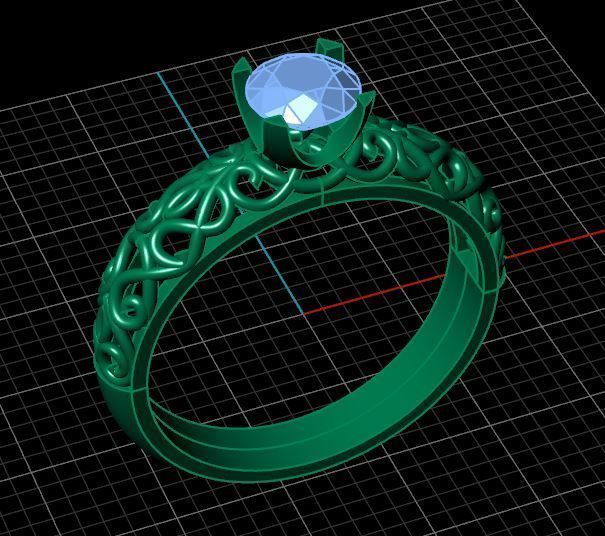 Designed Golden Diamond Ring Tiffany Style 3D print model_4