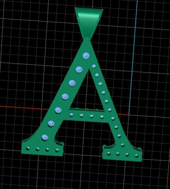 Letter A Diamond Golden Necklace 3D print model_6