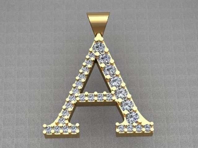 Letter A Diamond Golden Necklace 3D print model_2