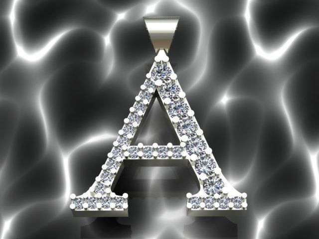 Letter A Diamond Golden Necklace 3D print model_3