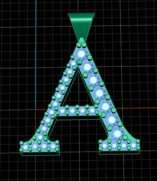 Letter A Diamond Golden Necklace 3D print model_4