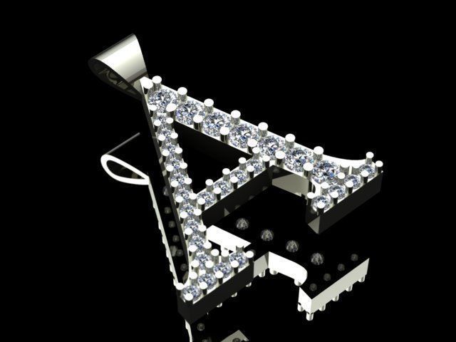 Letter A Diamond Golden Necklace 3D print model_1
