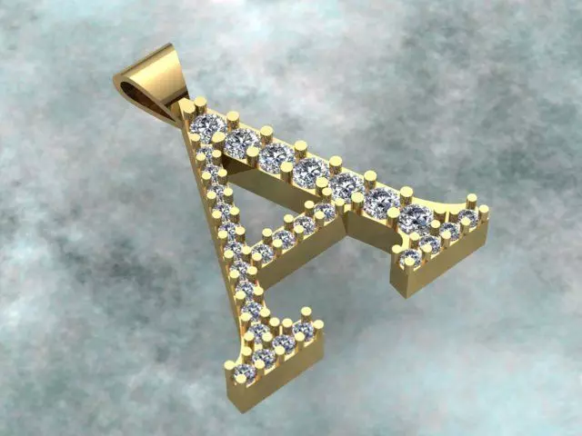 Letter A Diamond Golden Necklace 3D print model_0