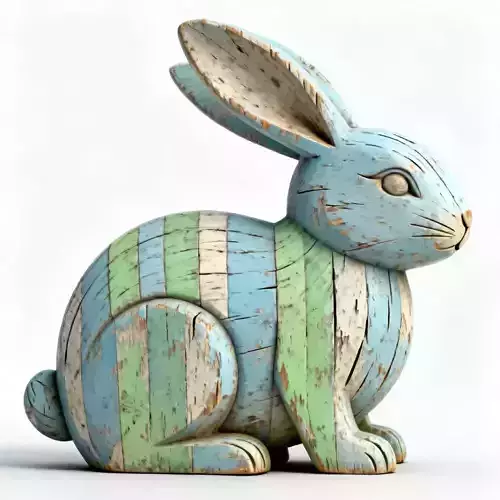 Realistic Carved Wood Easter Rabbit 3D Model 3D Model
