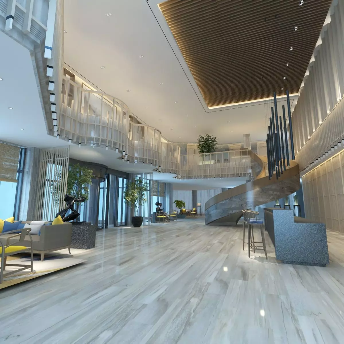 Two-Story Lobby and Lounge Interior 3D model
