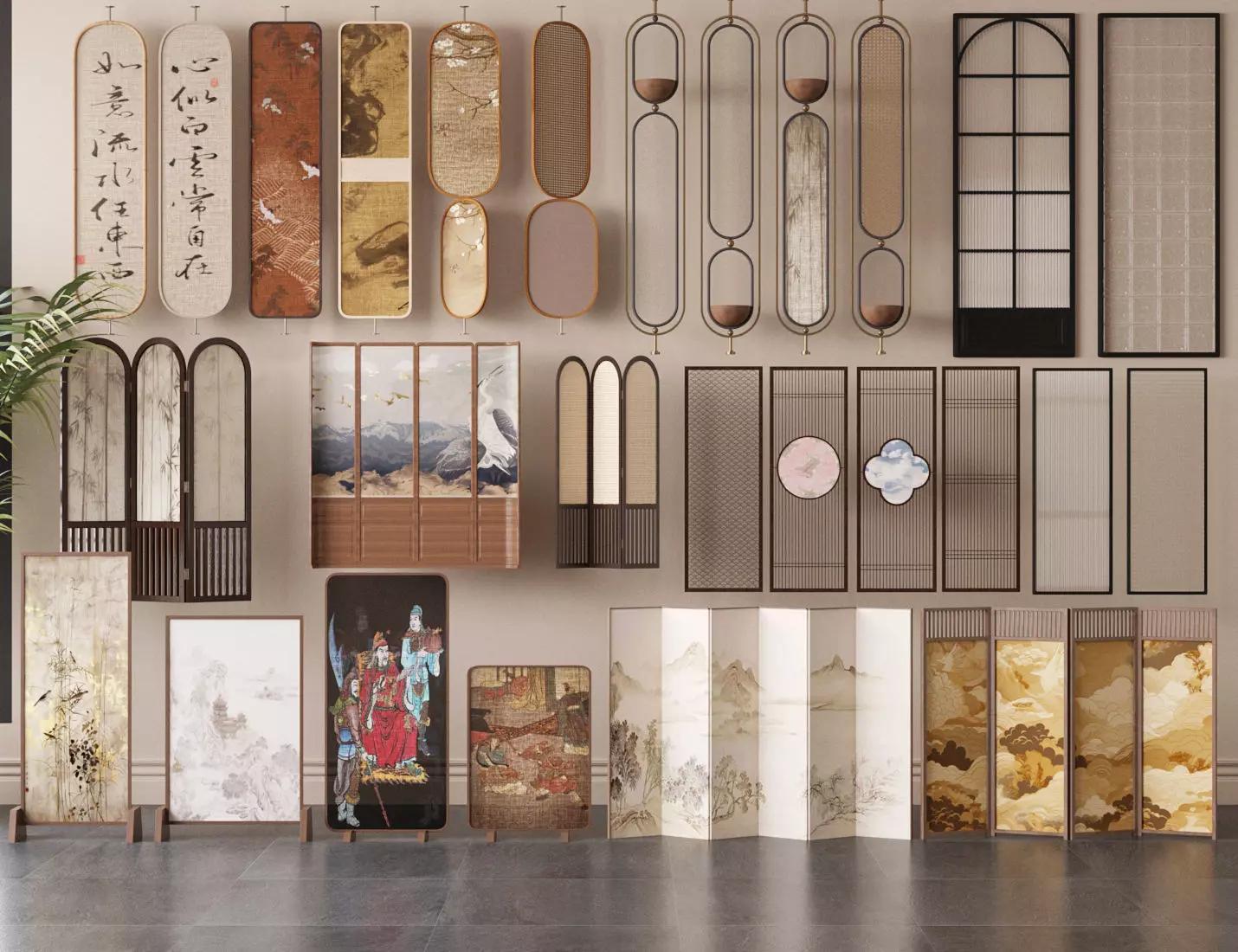 Folding screen room screen Partition screen 3D model