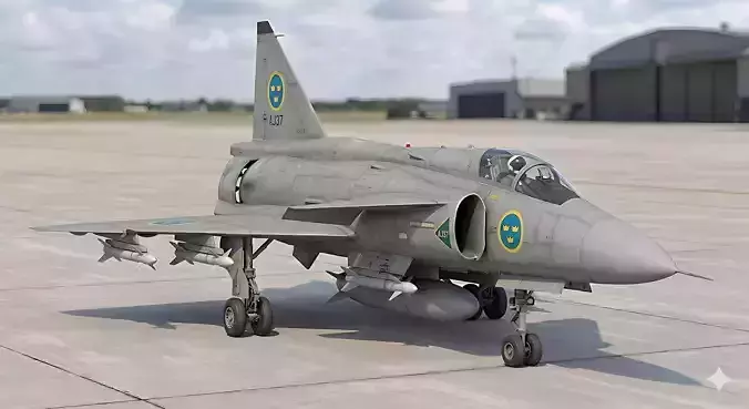 Saab AJ 37 Viggen Fighter Jet  Swedish Military Aircraft STL 