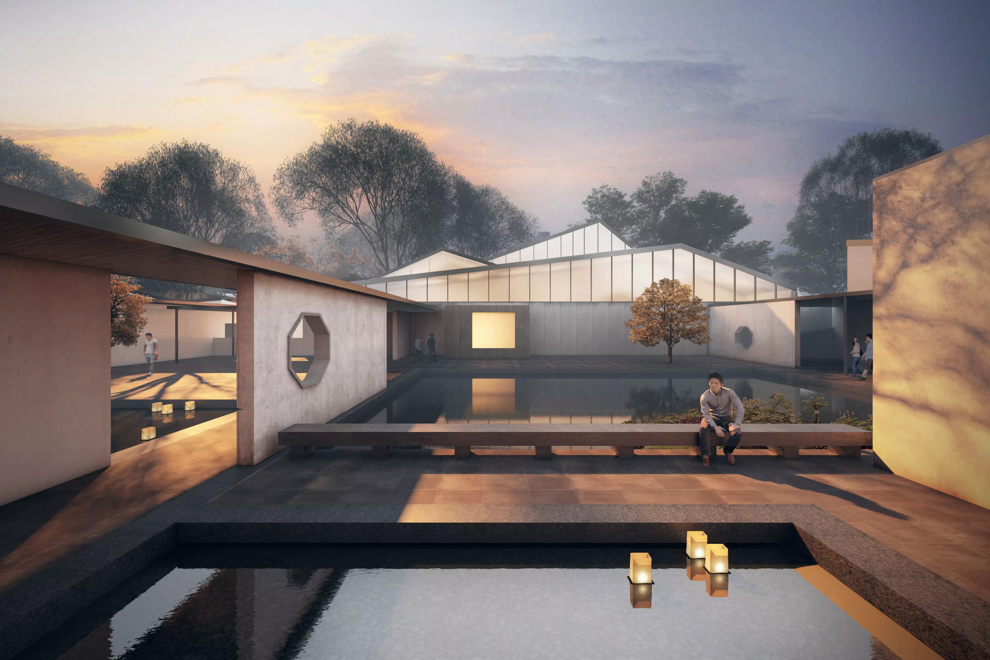 Japanese Courtyard Pond Pavilion 3D model