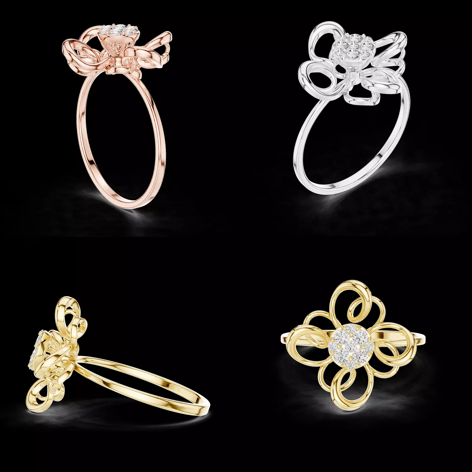 Floral Loop Diamond Ring 3D Model STL 3DM Jewelry CAD Design 3D print model