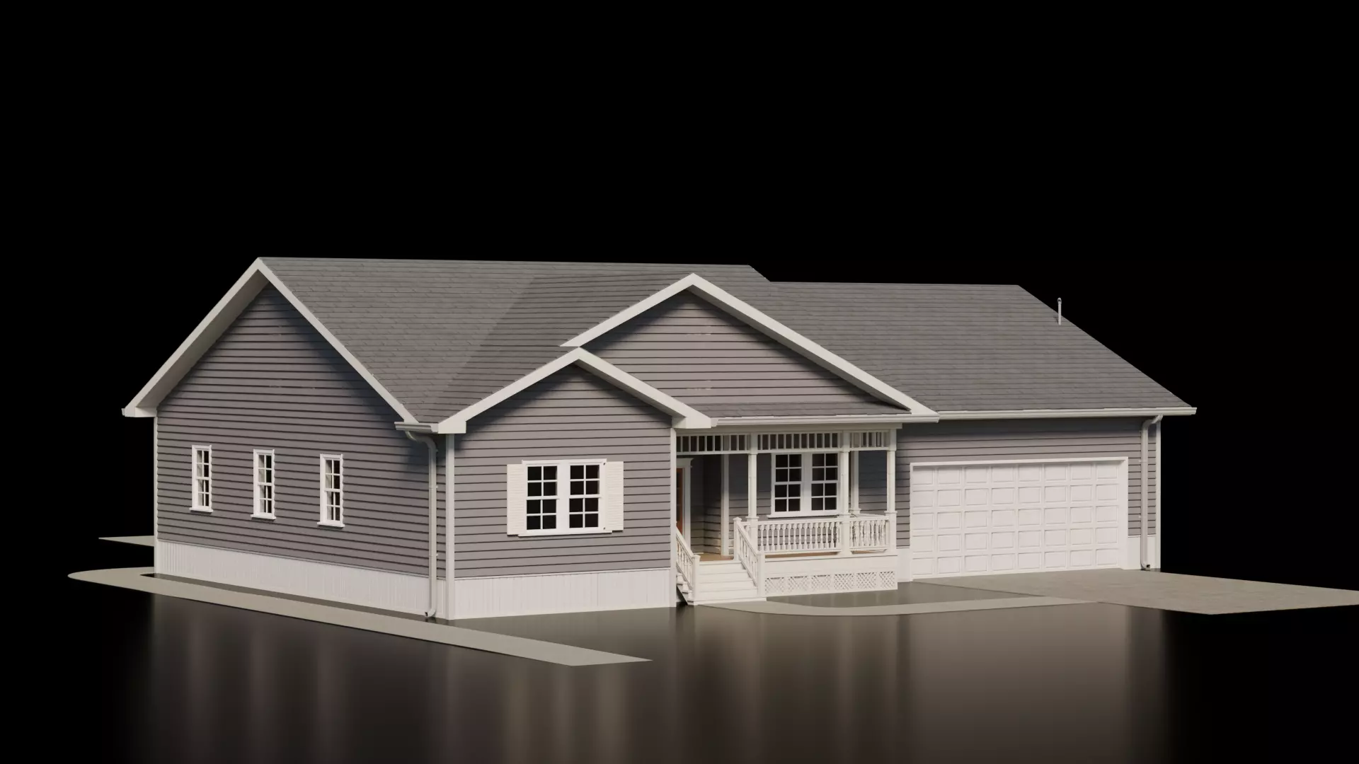 American Cottage House 1 - Empty Interior Low-poly 3D model