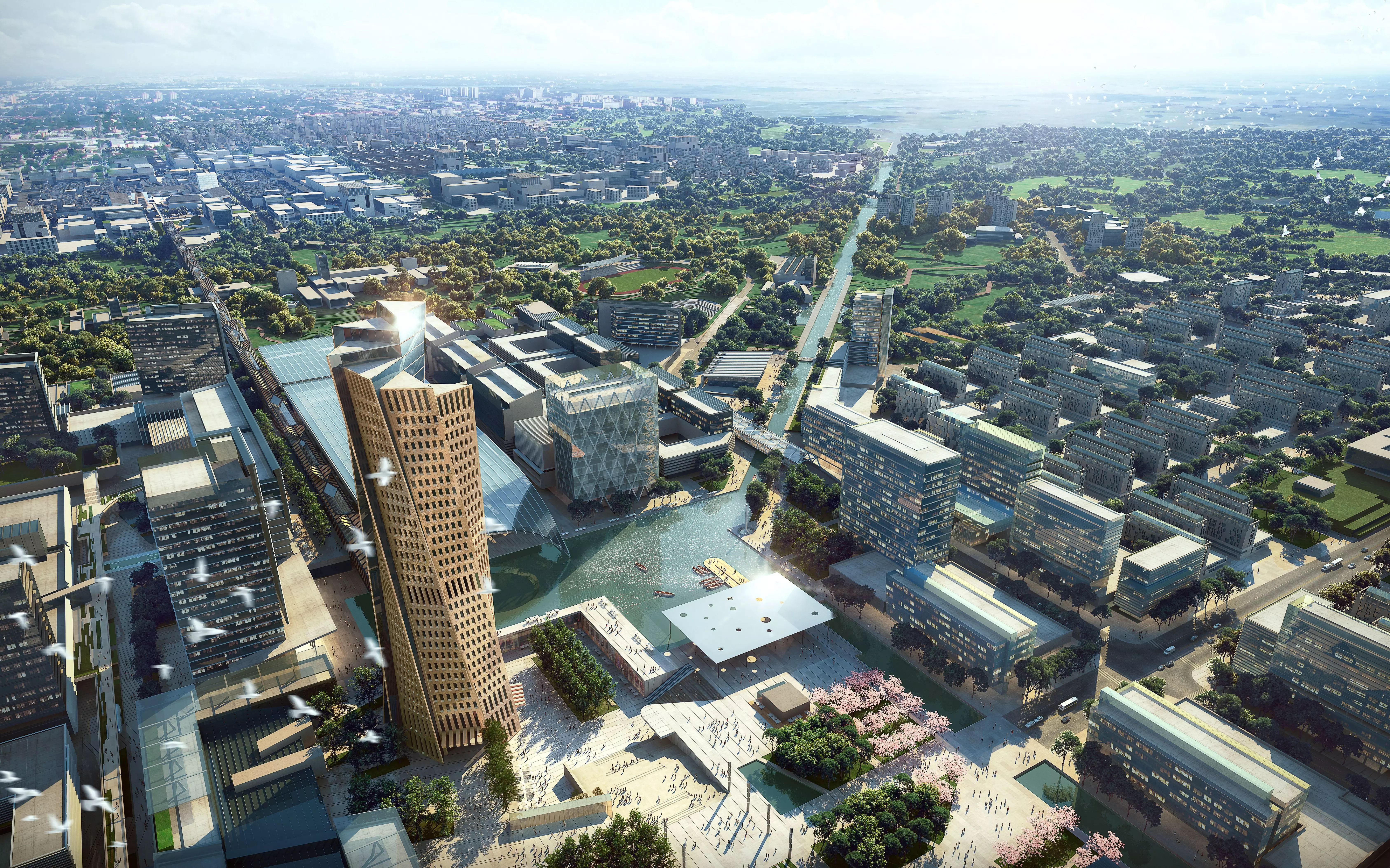 Modern Waterfront Urban Masterplan with Landmark Tower 3D model