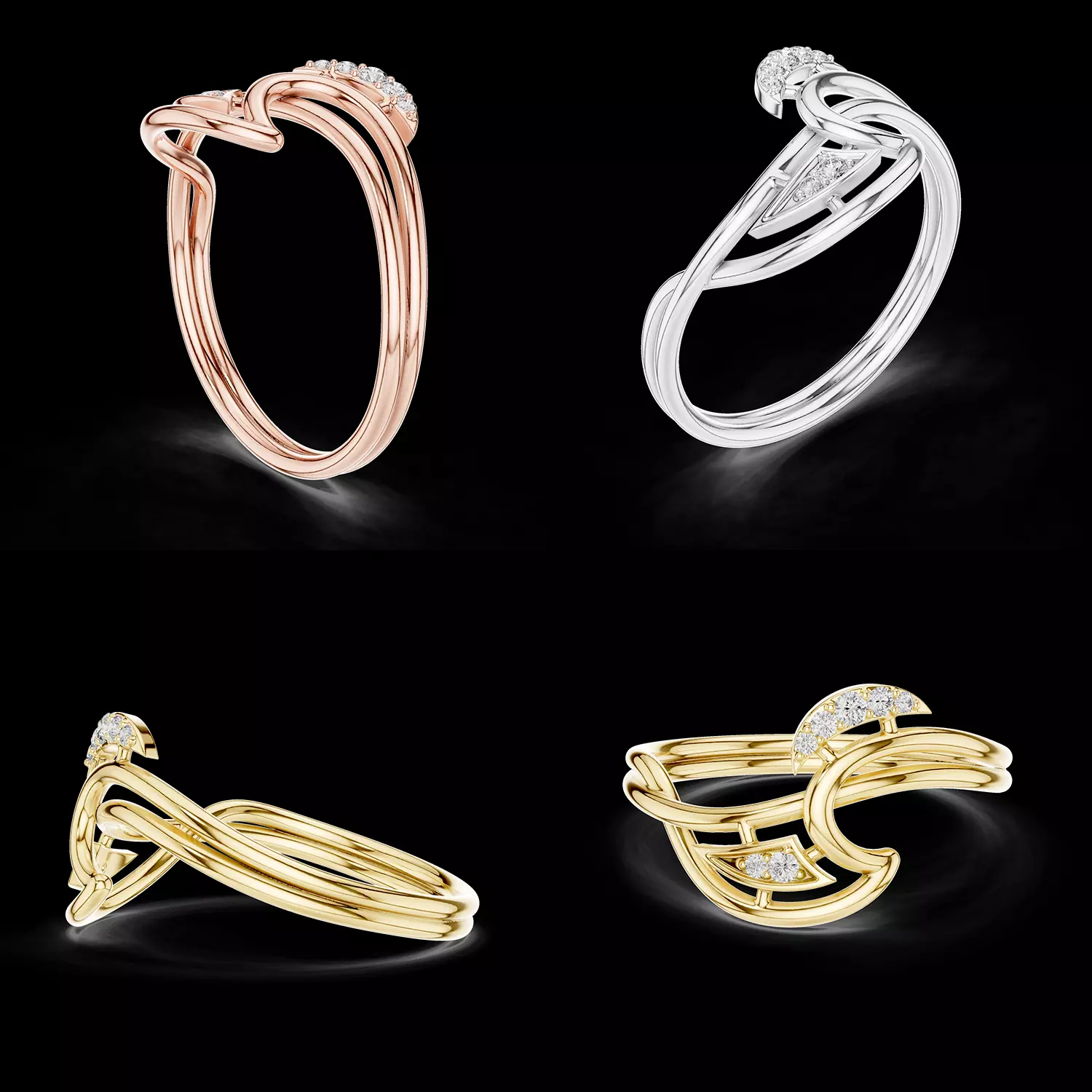 Modern Crescent Diamond Ring Jewelry CAD Model STL 3DM 3D print model