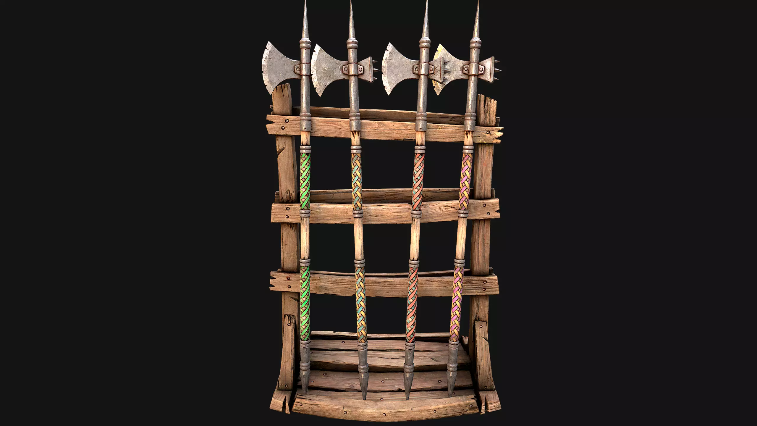 Medieval Weapon Rack Halberds Polearm Furniture Set Low-poly 3D model