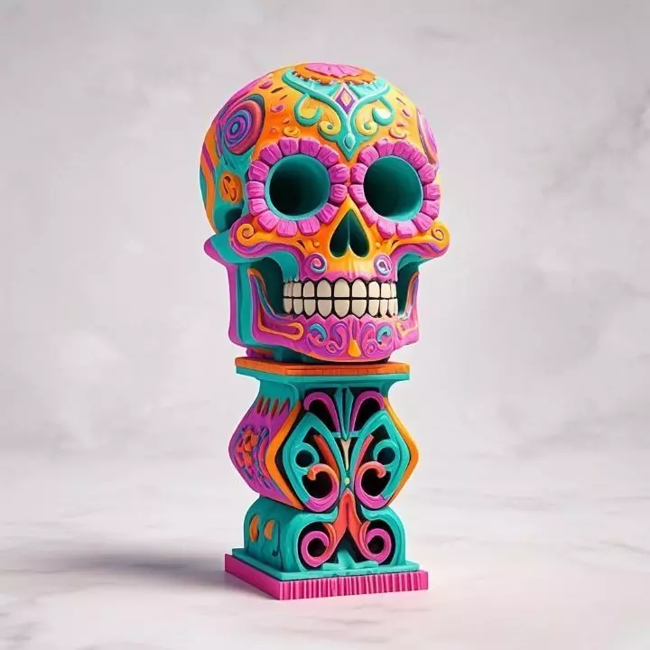 3761 Color 3D Model of Halloween Skull Totem Style STL Free 3D print model