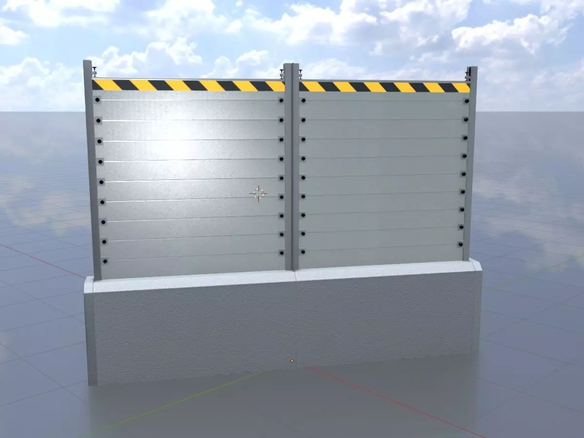 Aluminum flood protection wall concrete foundation 3m x 4m Low-poly 3D model