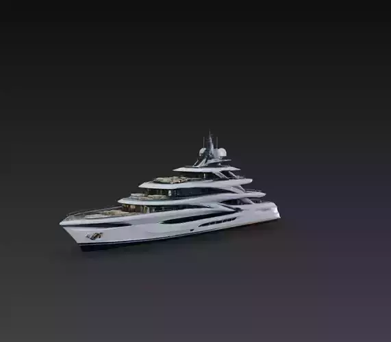 Modern Mega Super Yacht 3D Model Luxury Multi Deck Vessel