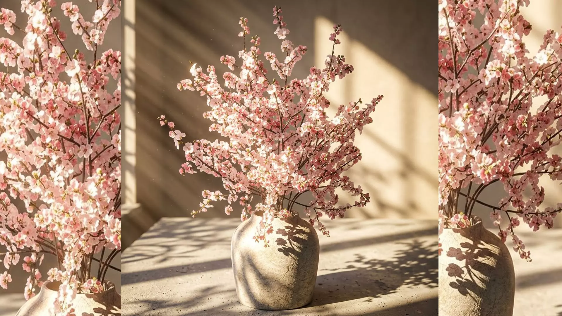 Bouquet pink white cherry blossom branches vase decor 3D model 3D model