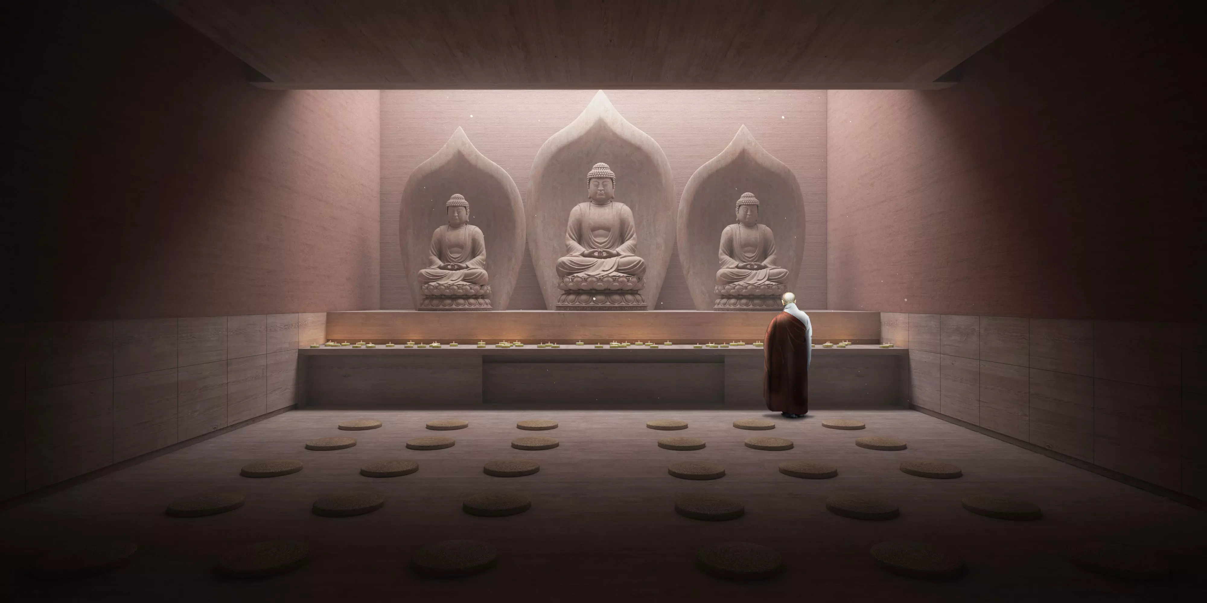 Modern Zen Retreat Temple Complex In Forest 3D model
