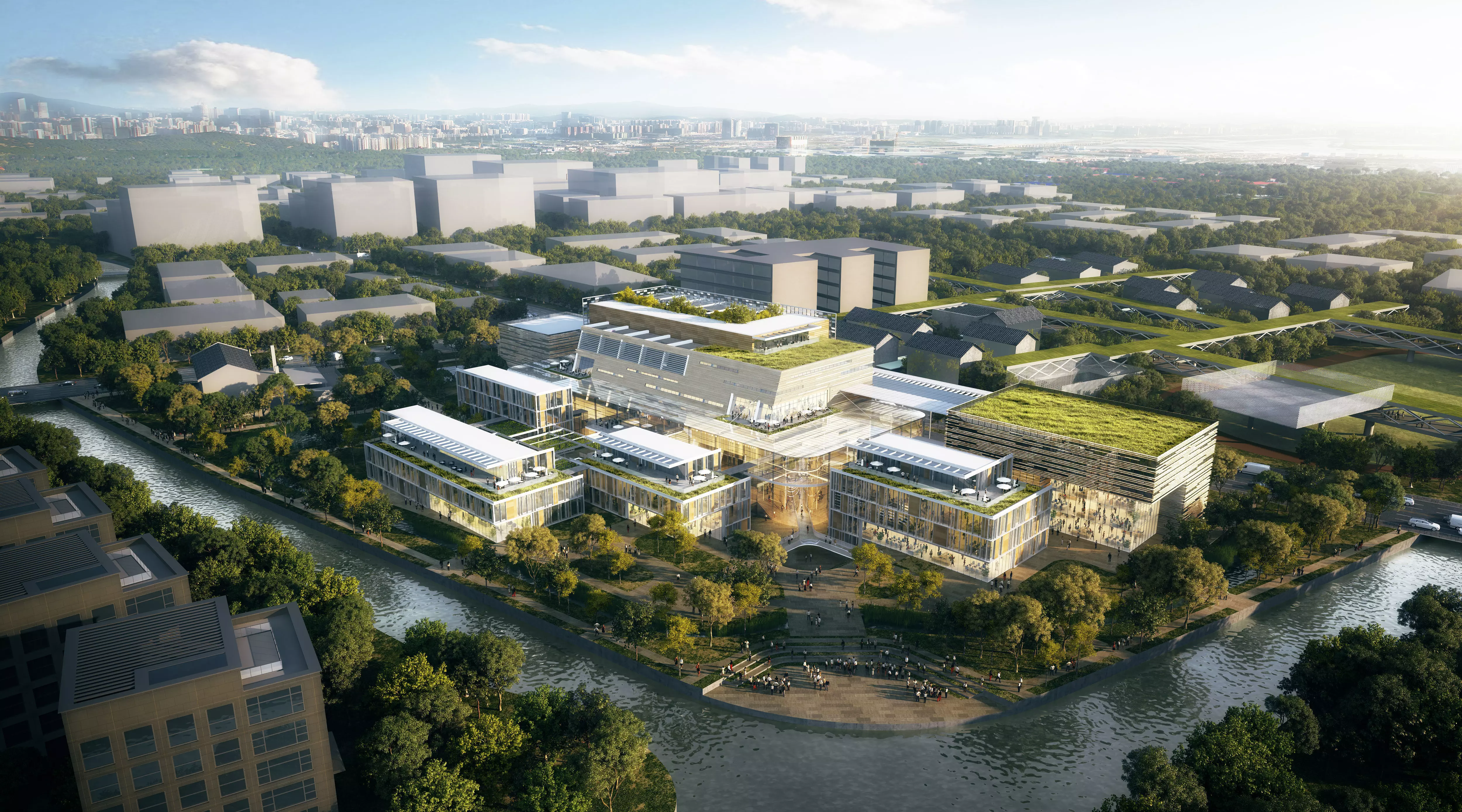 Modern Waterfront Corporate Campus with Office Complex 3D model