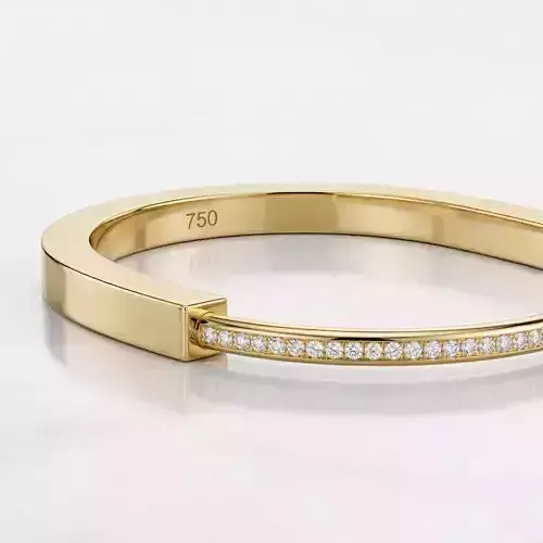 Diamond Bar Bangle Bracelet Gold Minimal Pave Line STL 3DM