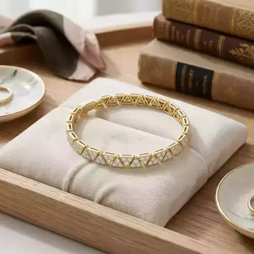 Modern Geometric Triangle Link Diamonds Tennis Bracelet CAD