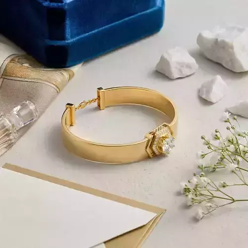 Modern Hexagon Diamond Halo Cuff Bracelet Luxury Bangle