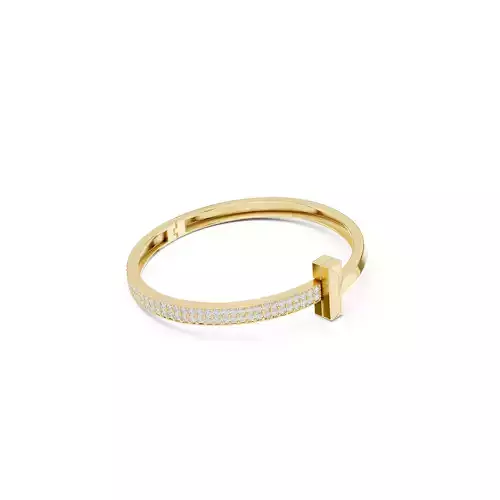 Minimal Jewelry T Bar Pave Band Diamond Bangle Bracelet CAD
