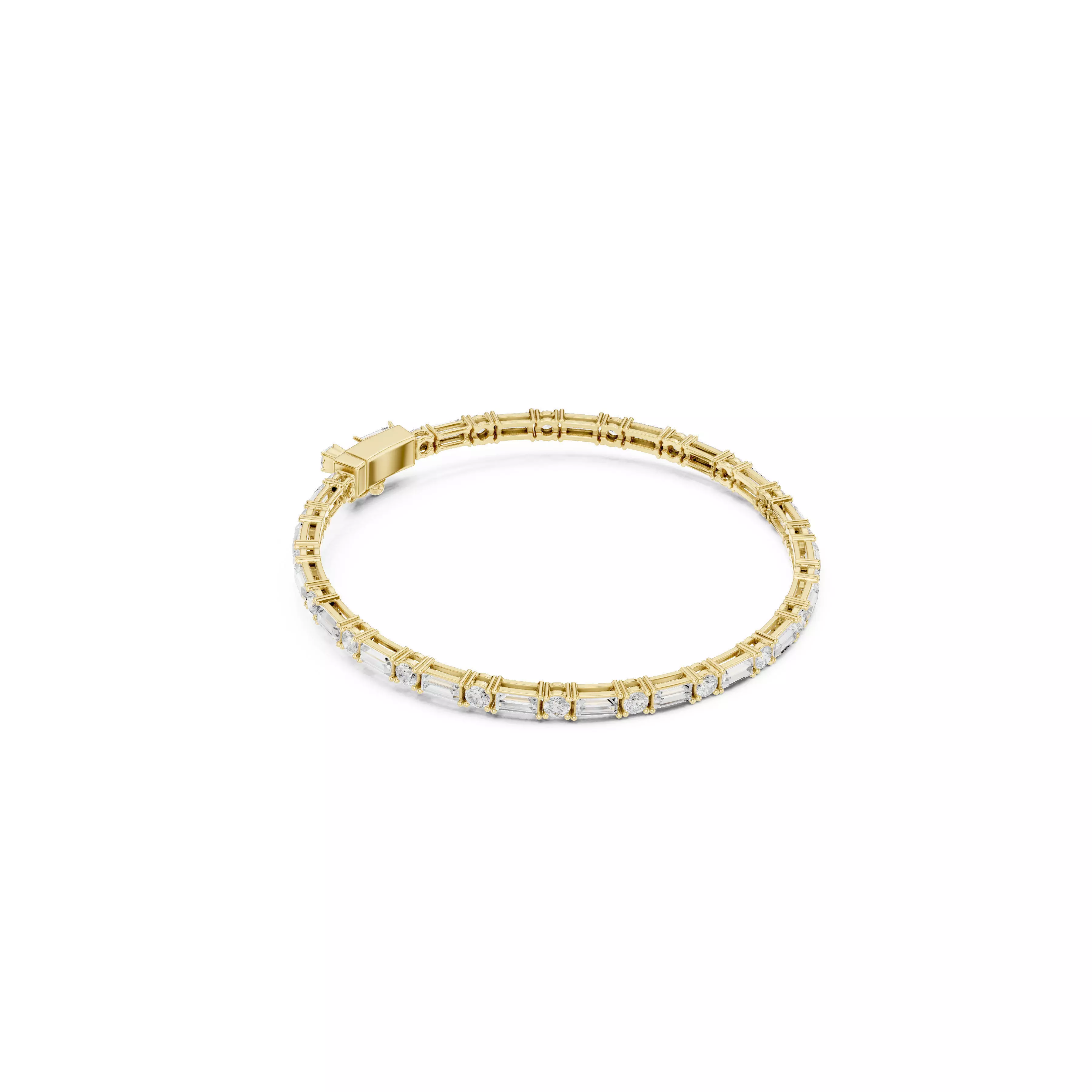 Modern Jewelry Unisex Round Baguette Diamond Tennis Bracelet 3D print model
