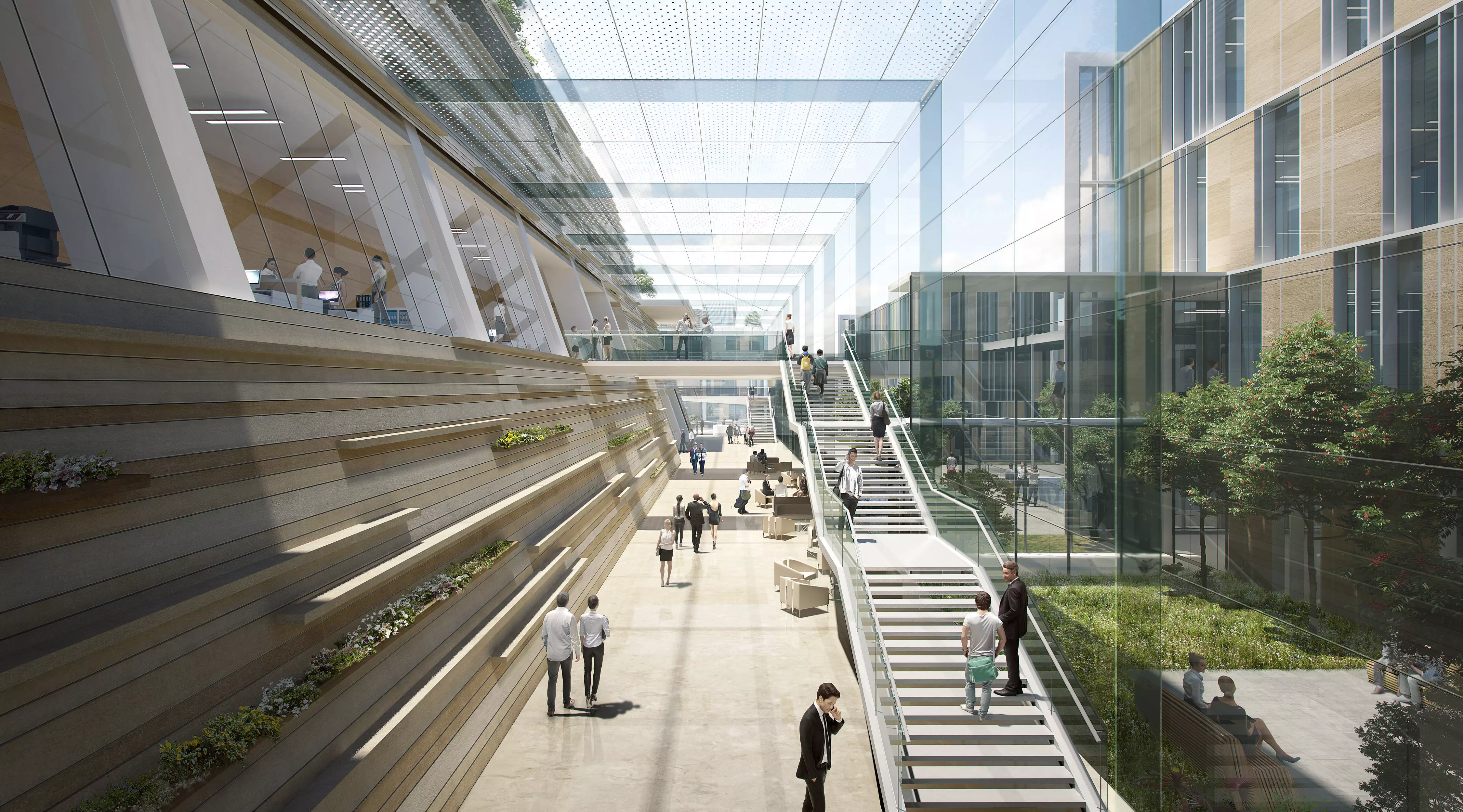 Modern Corporate Office Campus with Glass Atrium 3D model