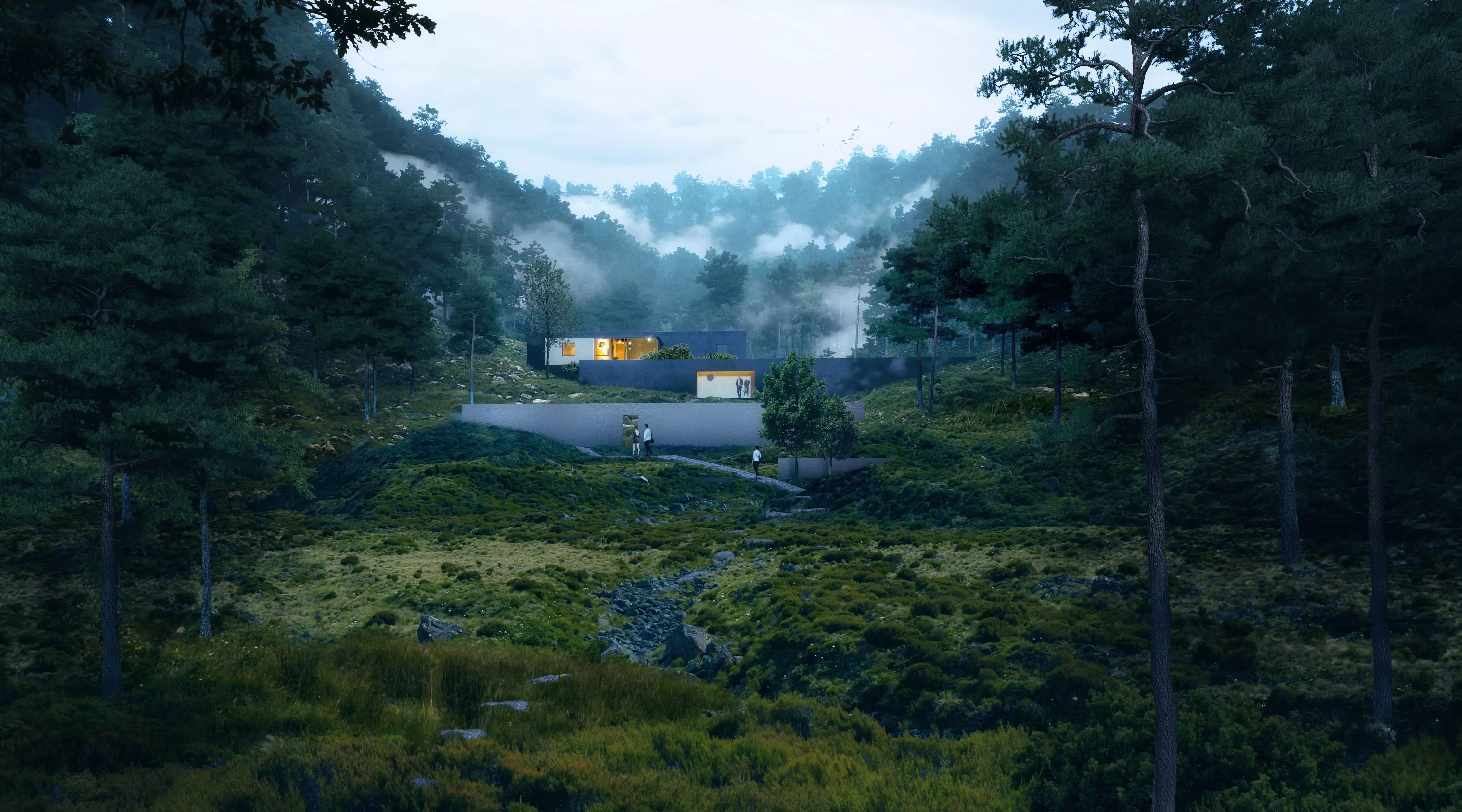 odern Mountain Forest Villa Retreat with Minimalist Architecture 3D model