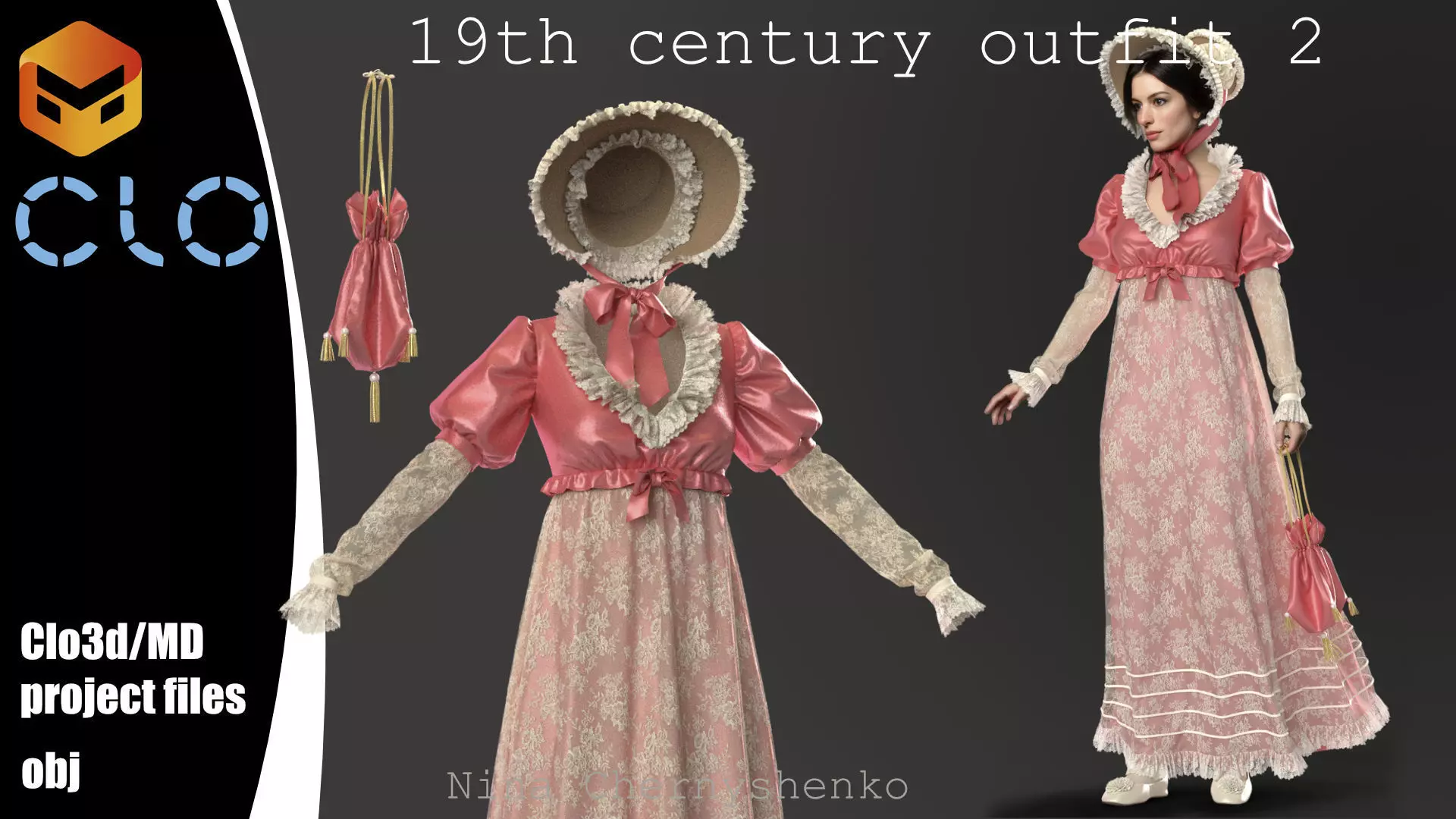 19th century outfit 2 - Marvelous Designer project and OBJ 3D model