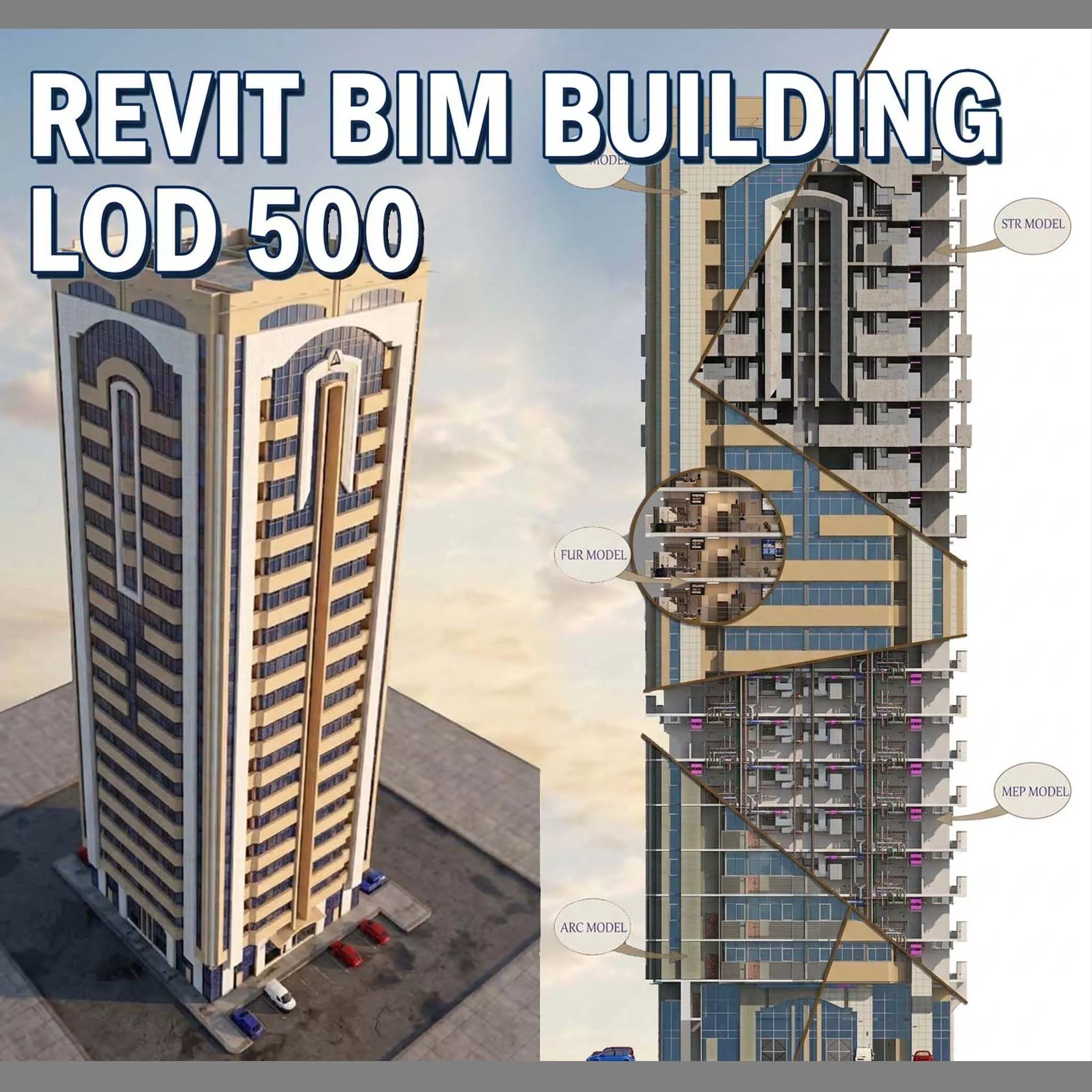 Revit BIM Building LOD 500 Low-poly 3D model